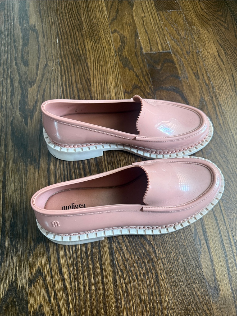 Melissa Blush Pink Patent Slip-On Loafers with White Platform Sole